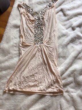 Josh Brody Pale Blush Mini Dress with Crystal Y-Front